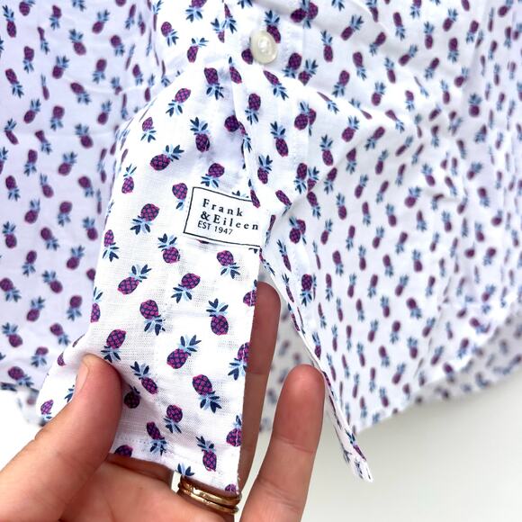Frank & Eileen Eileen Button Up Shirt White Pink Pineapples Cotton XS Down - Picture 4 of 7
